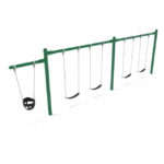 Cantilever Swing Set, 4 Belt Swings 2 Bucket Swings / Rainforest Green