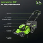 Greenworks 80V 21″ Cordless Self-Propelled Lawn Mowers. - Image 2