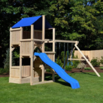 Quad Tower White Cedar Outdoor Wooden Swing Set with Swings and Slide